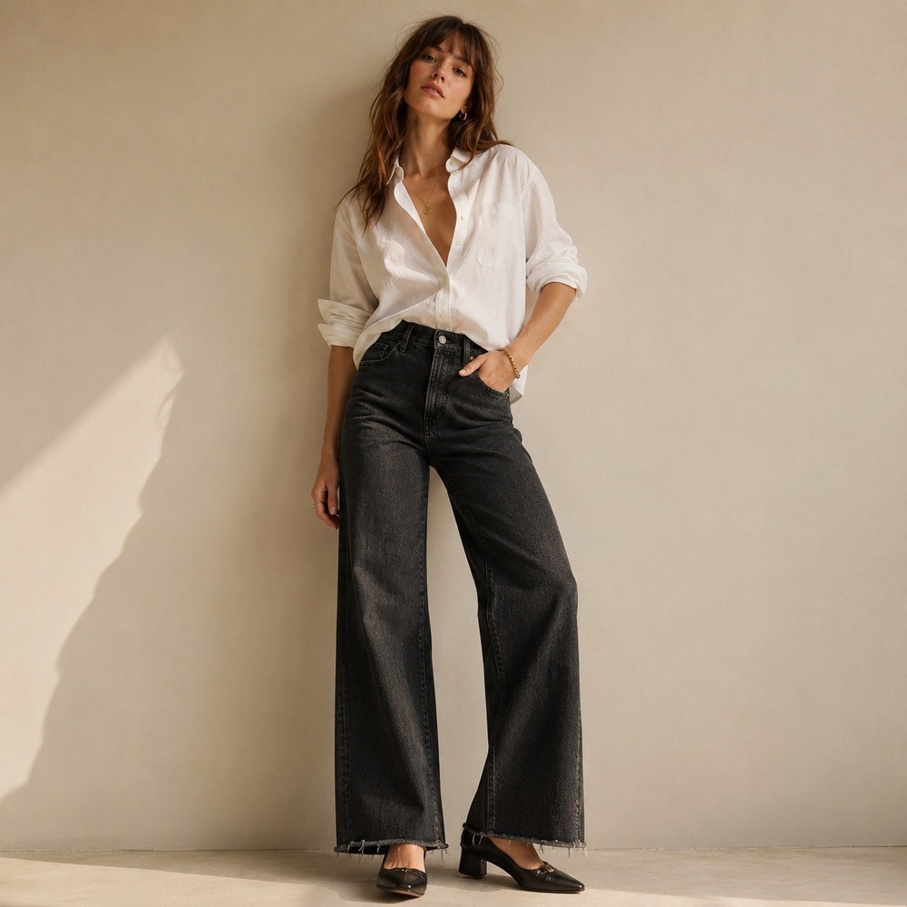 SLVRLAKE Wide Leg Raw Hem Grace Jeans Washed Black Sz 28